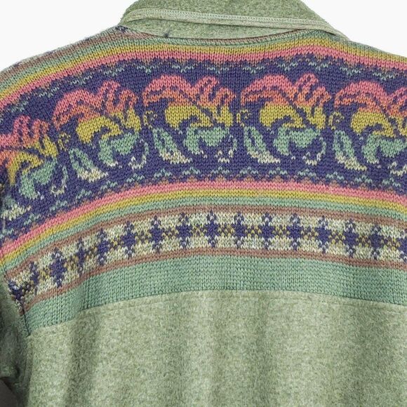 Tulchan Sage Green Zip Front Fleece Jacket M Wool Knit Panel Accent - Picture 4 of 9